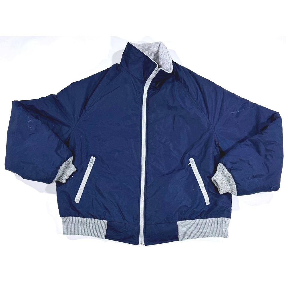 Vintage Sears Outerwear Bomber Jacket Mens 2XL‎ Navy Blue Polar Fleece Lined Zip